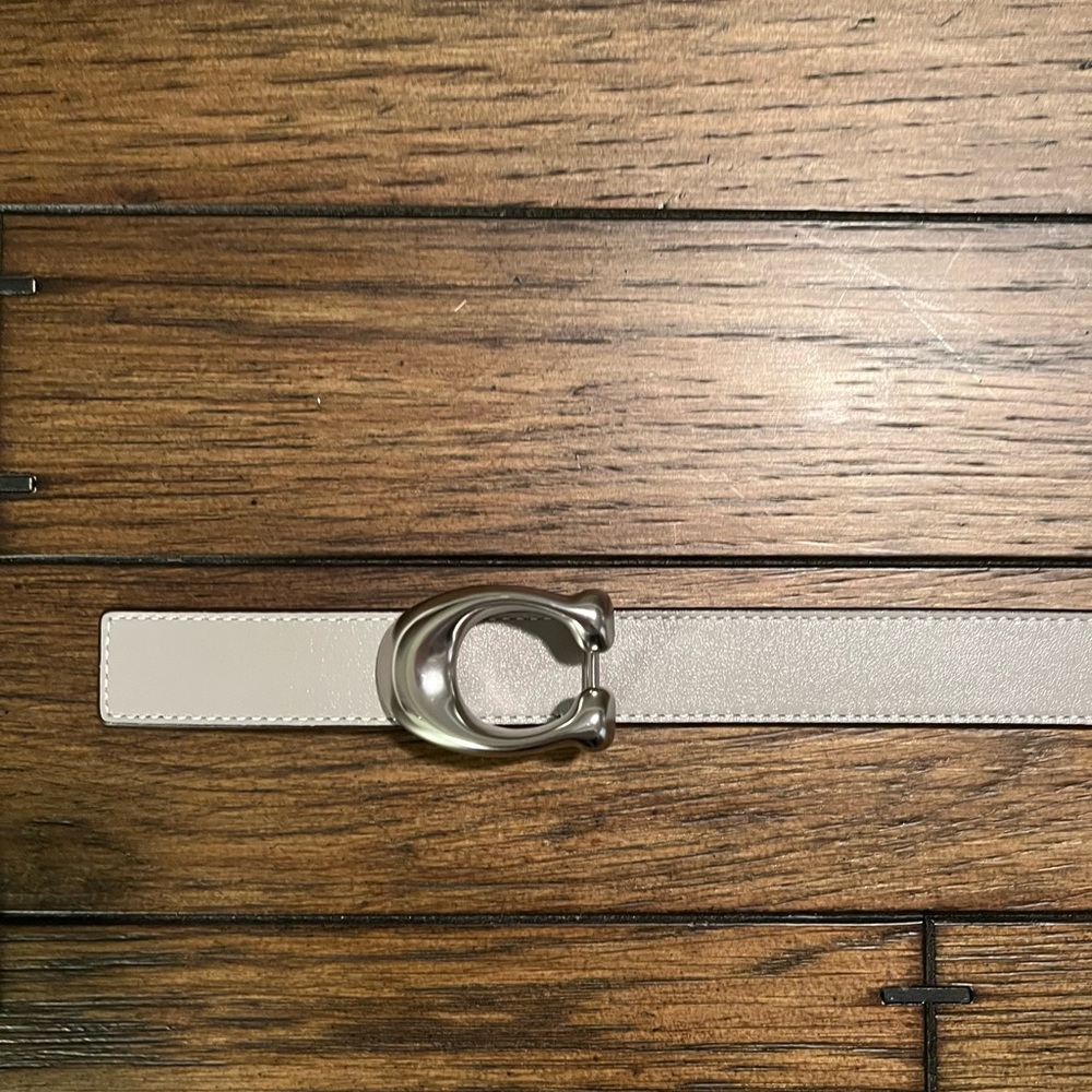 AUTHENTIC COACH LEATHER SIGNATURE BUCKLE BELT, 25 mm- Color gray/reversible pink